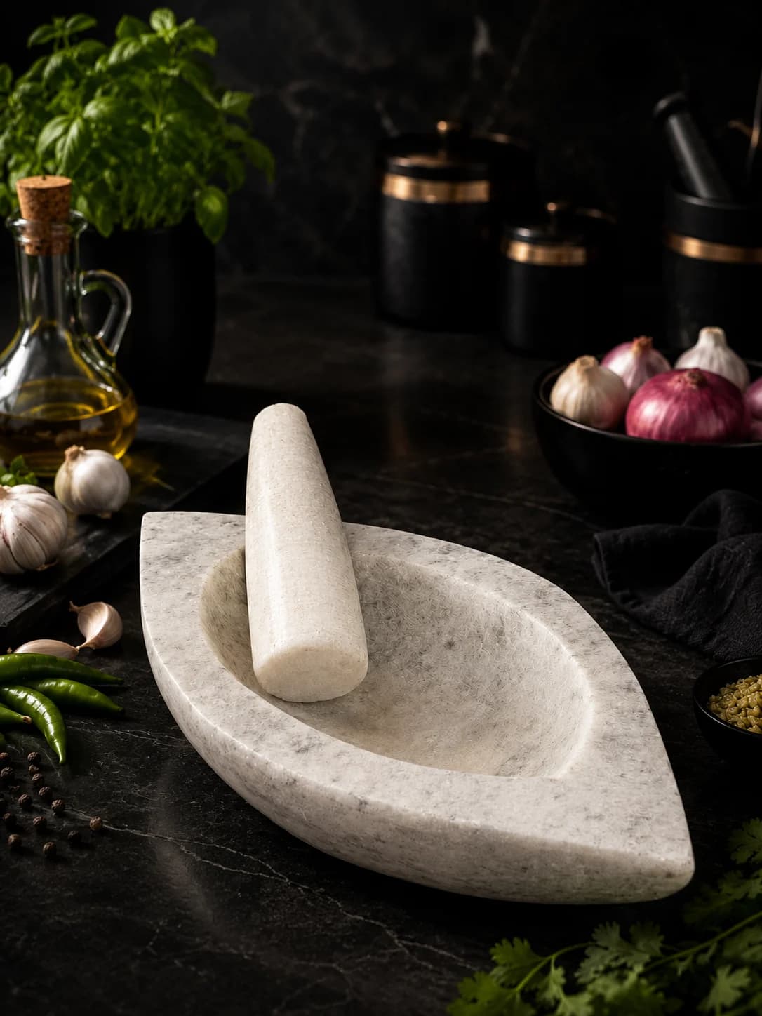 Leaf Marble Mortar & Pestle
